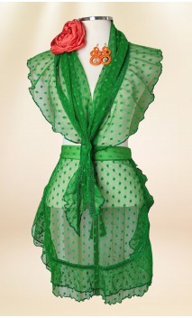 Conjunto Lenço e Avental Verde, Brincos de Crochet e Flor