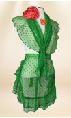 Conjunto Pañuelo y Delantal de Encaje Verde, Pendientes y Flor