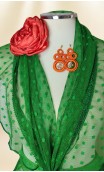 Conjunto Lenço e Avental de Renda Verde, Brincos de Crochet e Flor