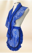 Conjunto Lenço e Avental de Renda Azul e Broche