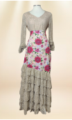 Floral Long Skirt w/Lace, Blouse & Fringe Set