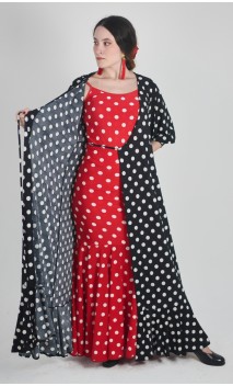 Sobrevestido Transpassado Preto c/ Bolinhas Brancas