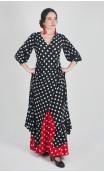 Sobrevestido Transpassado Preto c/ Bolinhas Brancas
