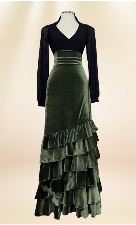Falda Flamenca de Terciopelo c/Volantes en Terciopelo