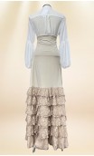 Falda Flamenca de Terciopelo Beige c/Volantes de Encajes y Crepe