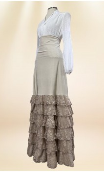 Falda Flamenca de Terciopelo Beige c/Volantes de Encajes