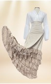 Beige Velvet Flamenco Skirt w/Lace & Crepe Ruffles