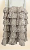 Falda Flamenca de Terciopelo Beige c/Volantes de Encajes y Crepe