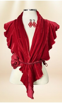 Conjunto de Pañuelo de Terciopelo, Pendientes y Flor con Encajes