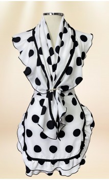 Black and White Polka-Dots Apron & Scarf & Brooch Set