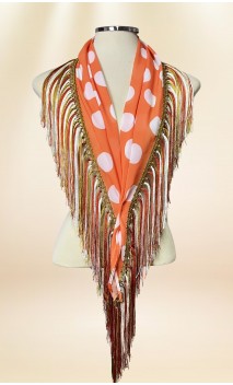 Orange w/White Polka-dots Flamenco Shawl w/Fringe