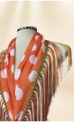 Orange w/White Polka-dots Flamenco Shawl w/Fringe
