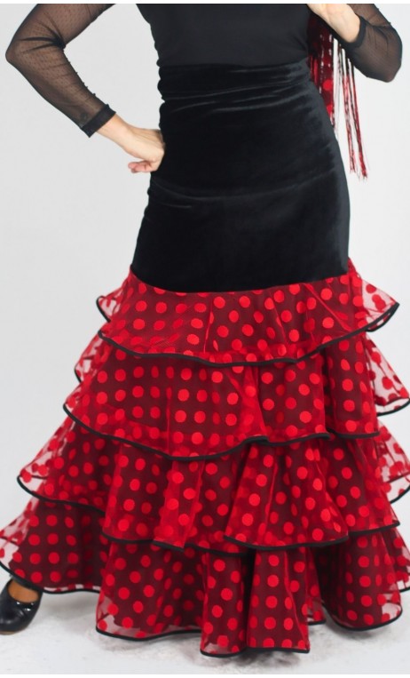 Falda Flamenca Consuelo 4 Volantes de Túl de Lunares