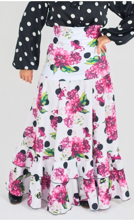 Saia Flamenca Pilar 2 Babados Estampada