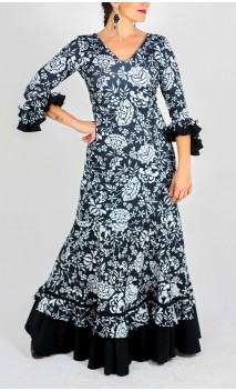 Vestido Flamenco Alicia Preto Floral Godê