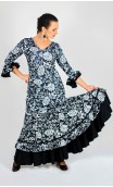 Floral Black Alicia Flamenco Godet Dress