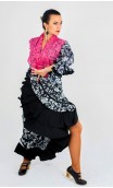 Vestido Flamenco Alicia Negro Floral Godet
