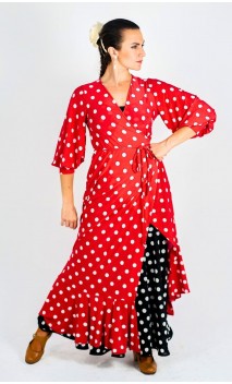 Sobrevestido Transpassado Vermelho c/ Bolinhas Brancas
