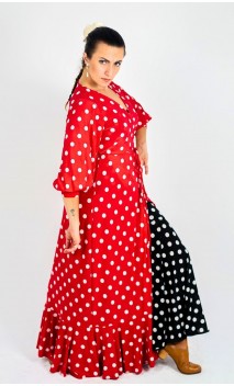 Sobrevestido Transpassado Vermelho c/ Bolinhas Brancas