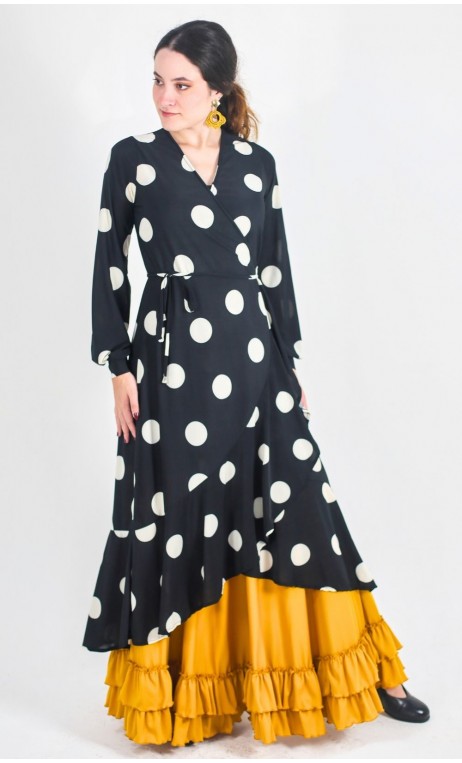 Sobrevestido Transpassado Preto c/Bolas Brancas