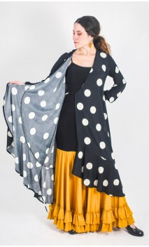 Sobrevestido Transpassado Preto c/Bolas Brancas