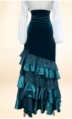 Saia Flamenca de Veludo c/ Babados de Renda, Cetim e Veludo
