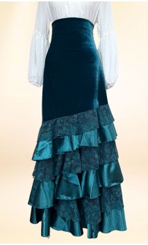 Velvet Flamenco Skirt w/ Velvet, Lace % Satin Ruffles