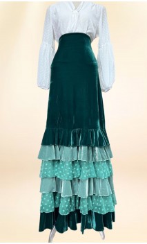 Saia Flamenca Veludo c/Babados de Veludo e Tule