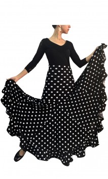 Virna Polka-Dots Long-Skirt Extra Godet