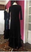 Black Long-Dress 3 Ruffles w/Floral Green