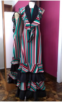 Striped Long Dress 4 Ruffles w/Scarf