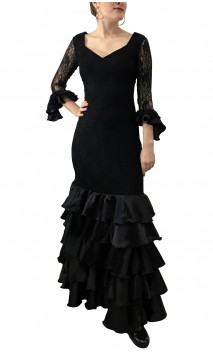 Vestido Flamenco de Encajes Noir 5 Volantes