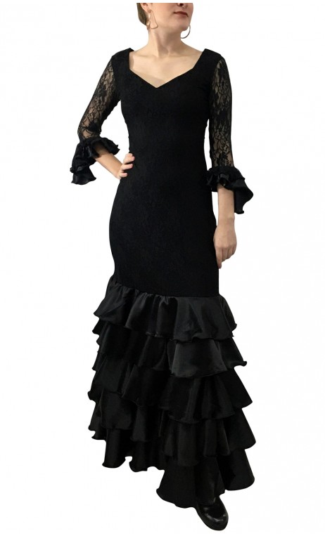 Noir Lace Long-Dress 5 Ruffles
