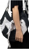 Bolsa de Crochet Cinza c/Branco
