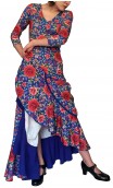 Vestido Flamenco Mercedes Azul Floral Godet