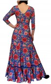 Floral Blue Mercedes Flamenco Godet Long Dress