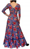Vestido Flamenco Mercedes Azul Floral Godet