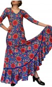 Vestido Flamenco Mercedes Azul Floral Godê