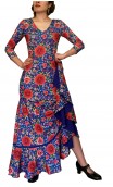 Vestido Flamenco Mercedes Azul Floral Godê