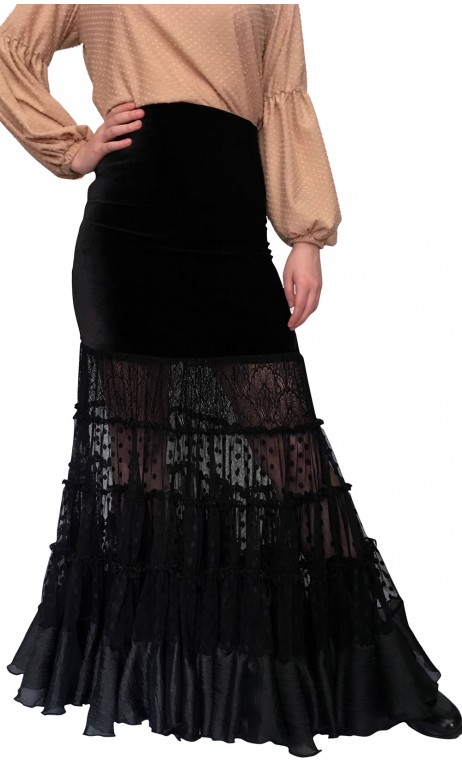 Saia Flamenca Lilly de Veludo e Tule