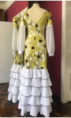 Yellow w/ Polka-dots Flamenco Long-Dress 5 Ruffles