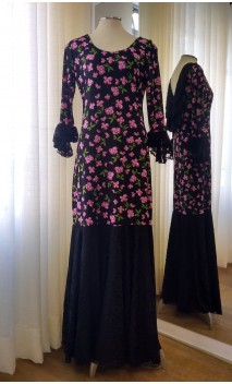 Vestido Flamenco Negro Floral c/Encaje Negra