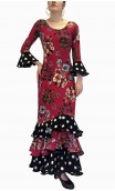 Floral Dark Rose Flamenco Dress 3 Ruffles