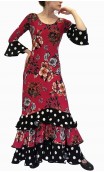 Floral Dark Rose Flamenco Dress 3 Ruffles