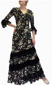 Floral Black Flamenco Dress w/Lace