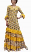 Floral Yellow Flamenco Dress w/Lace