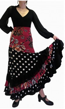 Falda Flamenco Stella Floral y Lunares 4 Volantes
