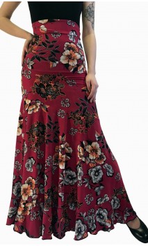 Floral Dark Rose Godet Flamenco Skirt