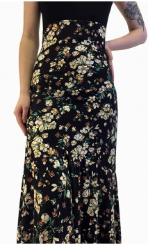 Floral Black Godet Flamenco Skirt