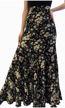 Floral Black Godet Flamenco Skirt